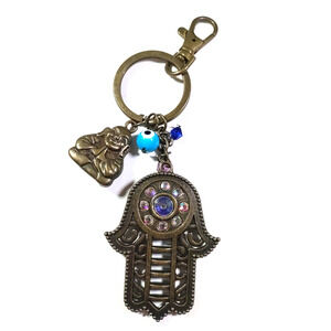 Buddha Hindu Keychain Rhinestones Metal Luggage Purse Clip